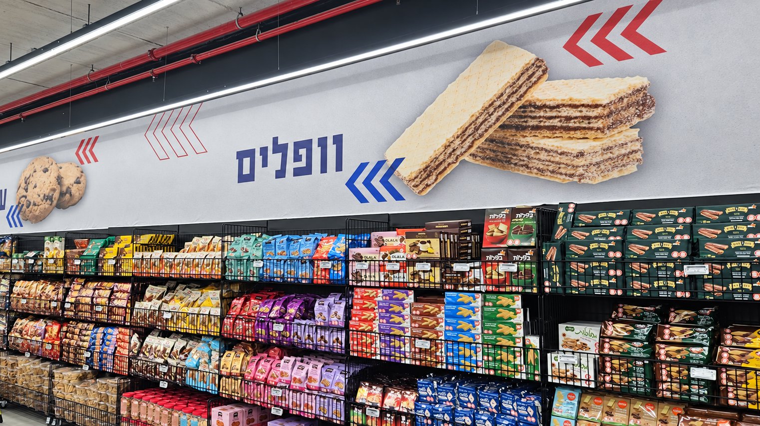 שילוט פנים לרשת מזון — מחלקת וופלים ועוגיות