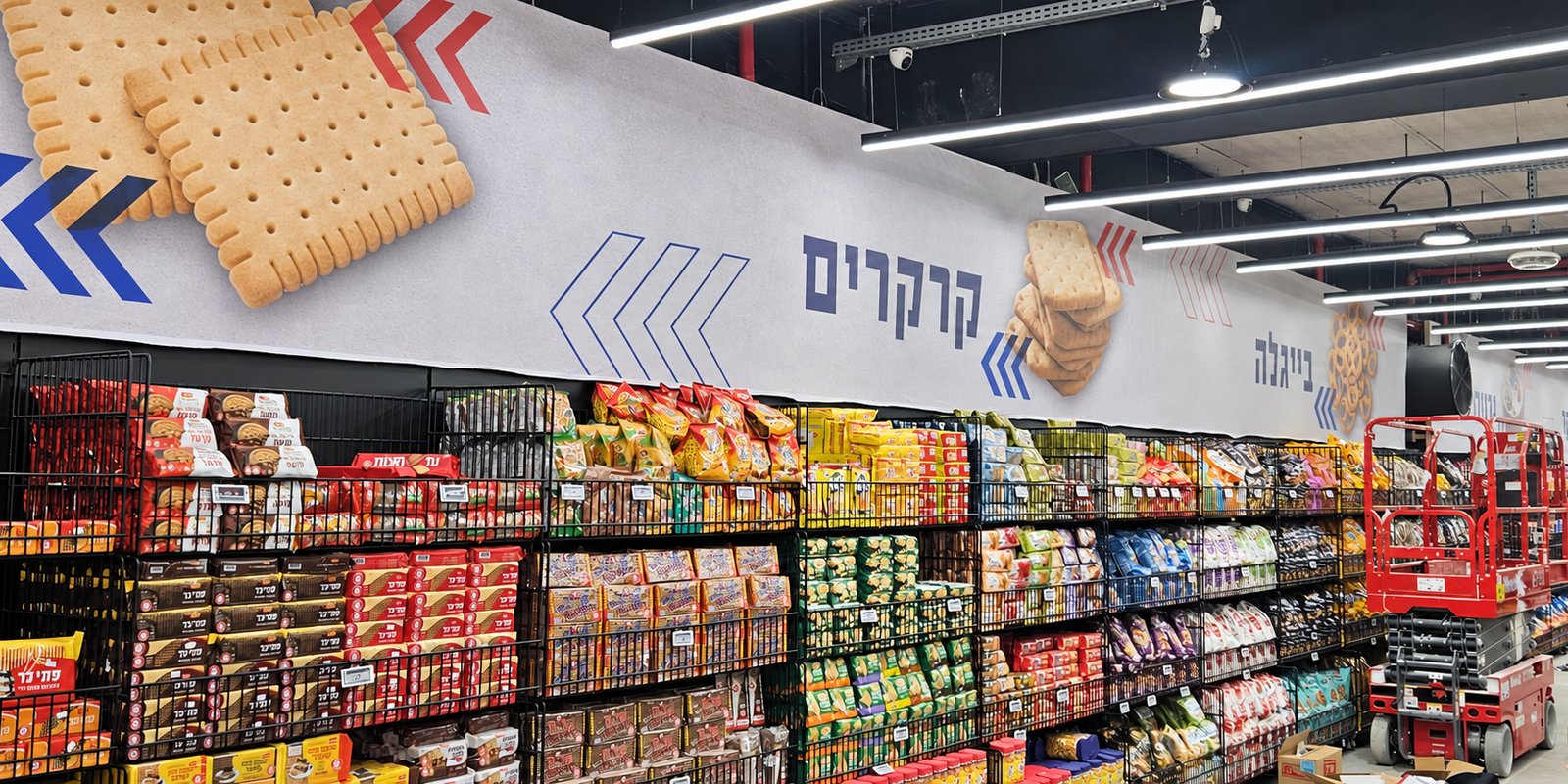 שילוט פנים לסופרמרקט — קרקרים ובייגלה