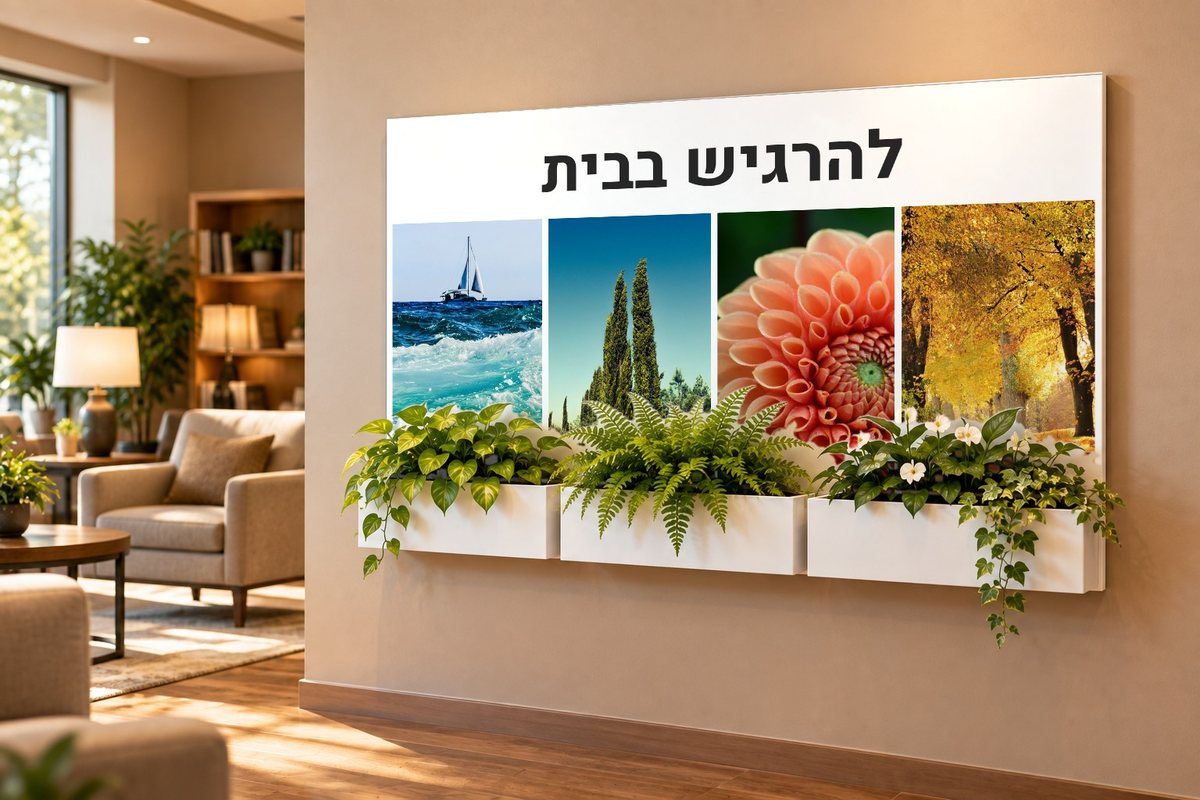 שלט רחב עם קולאז' של ארבע תמונות טבע