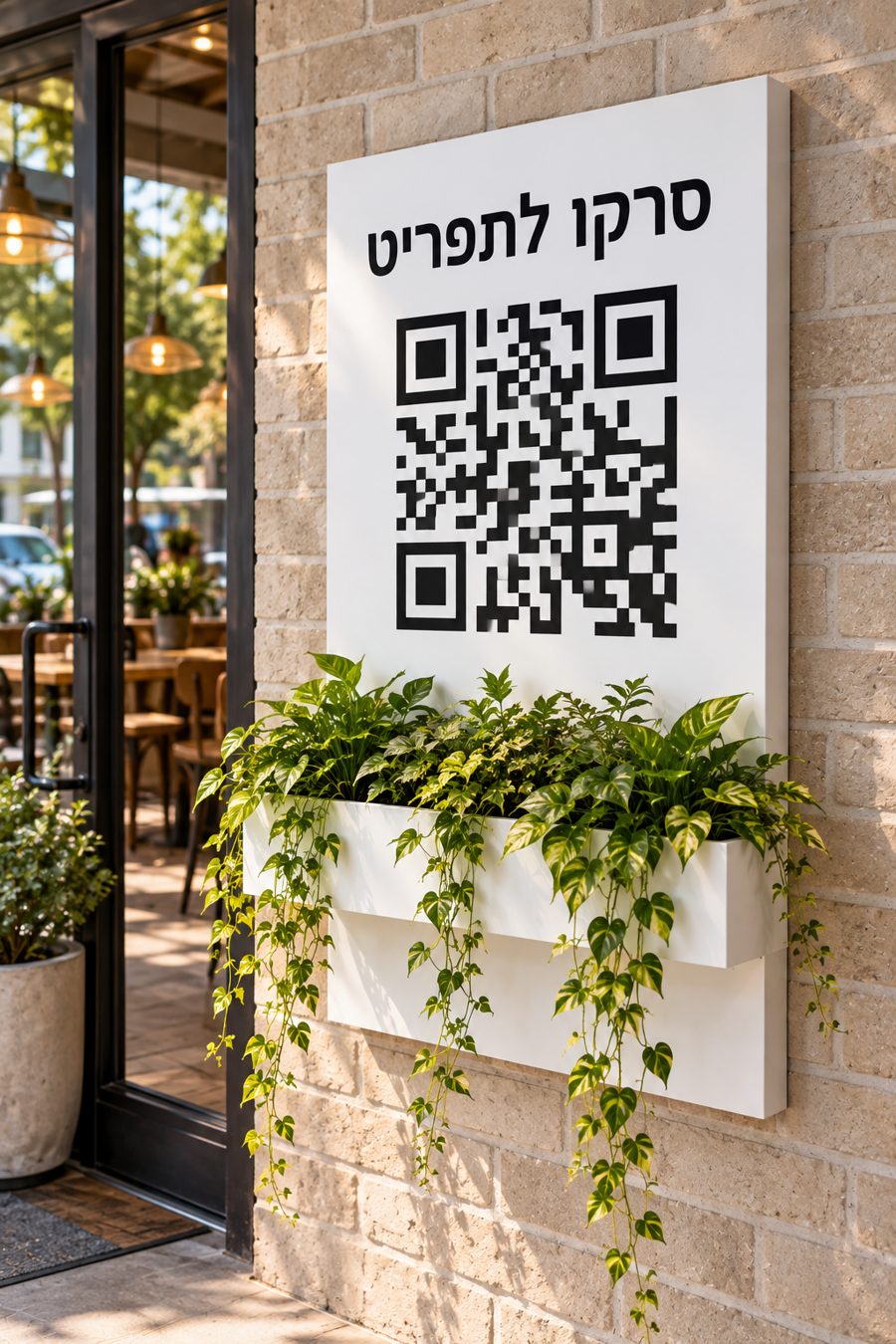 שלט עם אדנית וקוד QR לתפריט